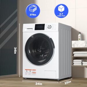 SMETA Compact Front Load Washer Washing Machine 2.8 cu. ft. Small Front Foading Space Saving Washer 24" with 36-Minute Quick Clothes Washing Machines RV Dorm Camper (2.8 cuft)