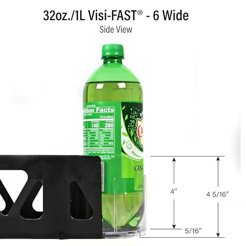 Display Technologies Visi-Fast Spring-Loaded Beverage Pusher-Glides (Pack of 6) - Effortless Beverage Product Presentation for 32oz/1LTR - 6-wide, 22" D' Drink Organizer ofor Cans, Bottles and More