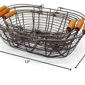 CVHOMEDECO. Oval Metal Wire Storage Baskets Rustic Egg Baskets with Wooden Handles Farmhouse Gathering Baskets. Rusty, Set of 3