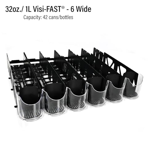 Display Technologies Visi-Fast Spring-Loaded Beverage Pusher-Glides (Pack of 6) - Effortless Beverage Product Presentation for 32oz/1LTR - 6-wide, 22" D' Drink Organizer ofor Cans, Bottles and More