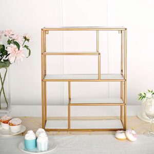 Balsa Circle 22 in Gold 4 Tier Rectangle Metal Geometric Hanging Shelf White Wood Party Events Reception Home Decorations Supplies