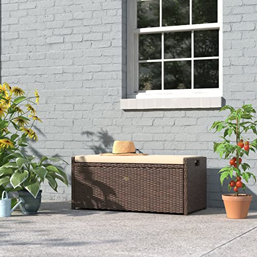 Barton 60 Gallon Deck Box, Outdoor Storage Box with Cushion, Large Outdoor Container for Patio Furniture Cushions, Garden Tools, Pool Accessories, Waterproof and UV Resistant