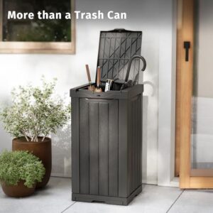 EAST OAK 31 Gallon Outdoor Trash Can | Waterproof Resin Garbage Can with Recycle and Garbage Labels | Secure Bag Lip Lock and Drip Tray | Outside Trash Bin for Patio | Kitchen, Backyard or Deck | Gray