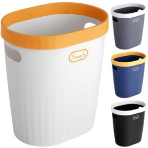 trash can, bathroom trash can, slim plastic garbage can with handle & press ring, narrow waste basket, trash bins waste container for bedroom, bathroom, kitchen, office (white)