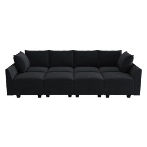 HONBAY Modular Sectional Sleeper Sofa Velvet Sectional Sleeper Couch with Storage Seats Oversized Sectional for Living Room,Black