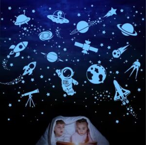 glow in the dark stars space wall decals ceiling stars glow in the dark astronaut universe galaxy planet wall stickers glowing stars for bedroom living room decor christmas gift stocking stuffers