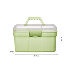 Fenteer Green 2-Layer Storage Box, Portable Handled Art Supply Organizer for Sewing Nail Kits PP Material, Multipurpose Storage Bin for Cosmetic Makeup, 11.18x7.87x7.68 inches