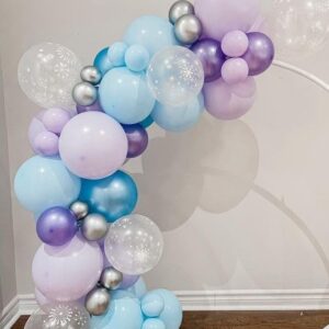 Frozen Balloons, 12 Inch Purple Blue White and Silver Balloons with Snowflake Balloons for Girls Frozen Theme Party Supplies Ice Snow Theme Birthday Baby Shower Winter Party Decorations