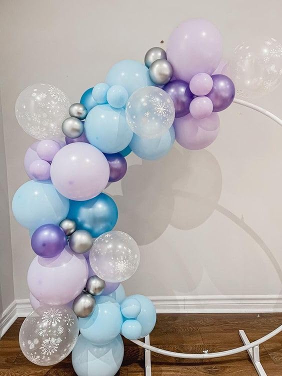 Frozen Balloons, 12 Inch Purple Blue White and Silver Balloons with Snowflake Balloons for Girls Frozen Theme Party Supplies Ice Snow Theme Birthday Baby Shower Winter Party Decorations