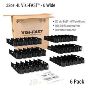 Display Technologies Visi-Fast Spring-Loaded Beverage Pusher-Glides (Pack of 6) - Effortless Beverage Product Presentation for 32oz/1LTR - 6-wide, 22" D' Drink Organizer ofor Cans, Bottles and More