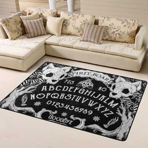 Area Rug Ultra Soft Rug Stylish Mats Carpets Multipurpose Carpets for Living Room, Bedroom, Extra Large Area Carpet Cat Skull Head Witch Magic Board Black Gothic