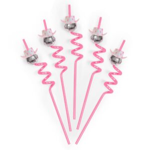 xo, fetti disco cowgirl pink reusable straw set - 12 pc | last disco bachelorette decorations, rodeo birthday party supplies,space cowboy favors