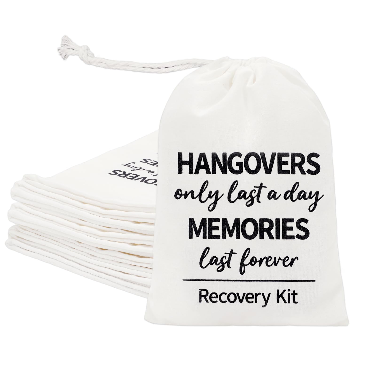 AnyDesign 10Pcs Wedding Hangover Kit Bags Classic Recovery Kit Bags Reusable Cotton Drawstring Muslin Amenity Bags Survival for Wedding Bridal Welcome Party Favor Memento Gift, 6 x 8 Inch