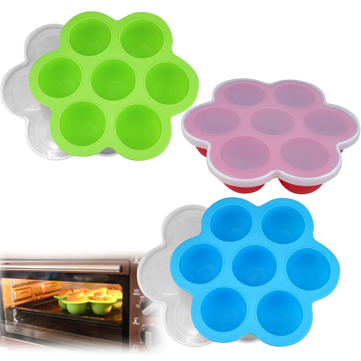 3 Pack Silicone Egg Bite Mold for Air Fryer Silicone Egg Molds -Alternative to Sous Vide Egg Bite Maker for Cooking Air Fryer Accessories