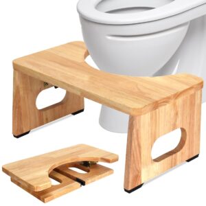 foldable toilet potty stool for adults, 7" wood portable squatting poop foot stool, bathroom non-slip toilet assistance step stool - giftsfor kids seniors(7" natural color)