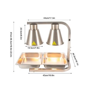 HinLIaDa Food Heat Lamp Freestanding Commercial Dual Head Food Warmer, Stainless Steel Heat Lamp for Food with Dual 250w Bulbs, Portable Food Heating Lamp Warmer for Hotel Buffet Food Service