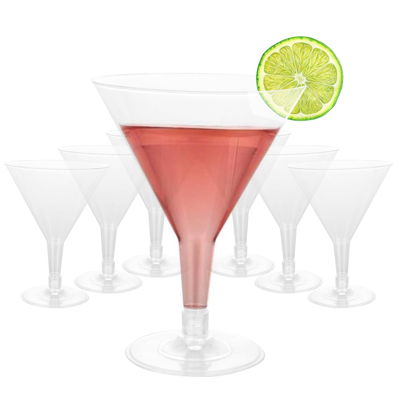 60Pcs Plastic Martini Glasses Disposable Margarita Glasses 6.4oz Plastic Cocktail Glasses Clear Coupe Glasses Party Champagne Glasses Cups for Weddings Party Bar, Birthday, Desserts, Ice Cream