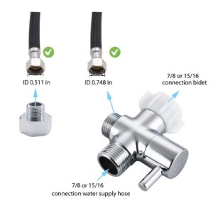 Walkinginrain Bidet T Adapter With Shut off Valve,3 Way T Valve for Bidet, Brass T Adapter for Handheld Toilet, 7/8"×7/8"×1/2" or 3/8"