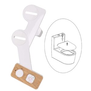 Hyuduo Button Bidet Attachment, Toilet Bidet Attachment with 7/8 Copper Tee, Wood Grain Button Dual Nozzle Bidet Attachment, Ultra Slim Bidet, Bidets