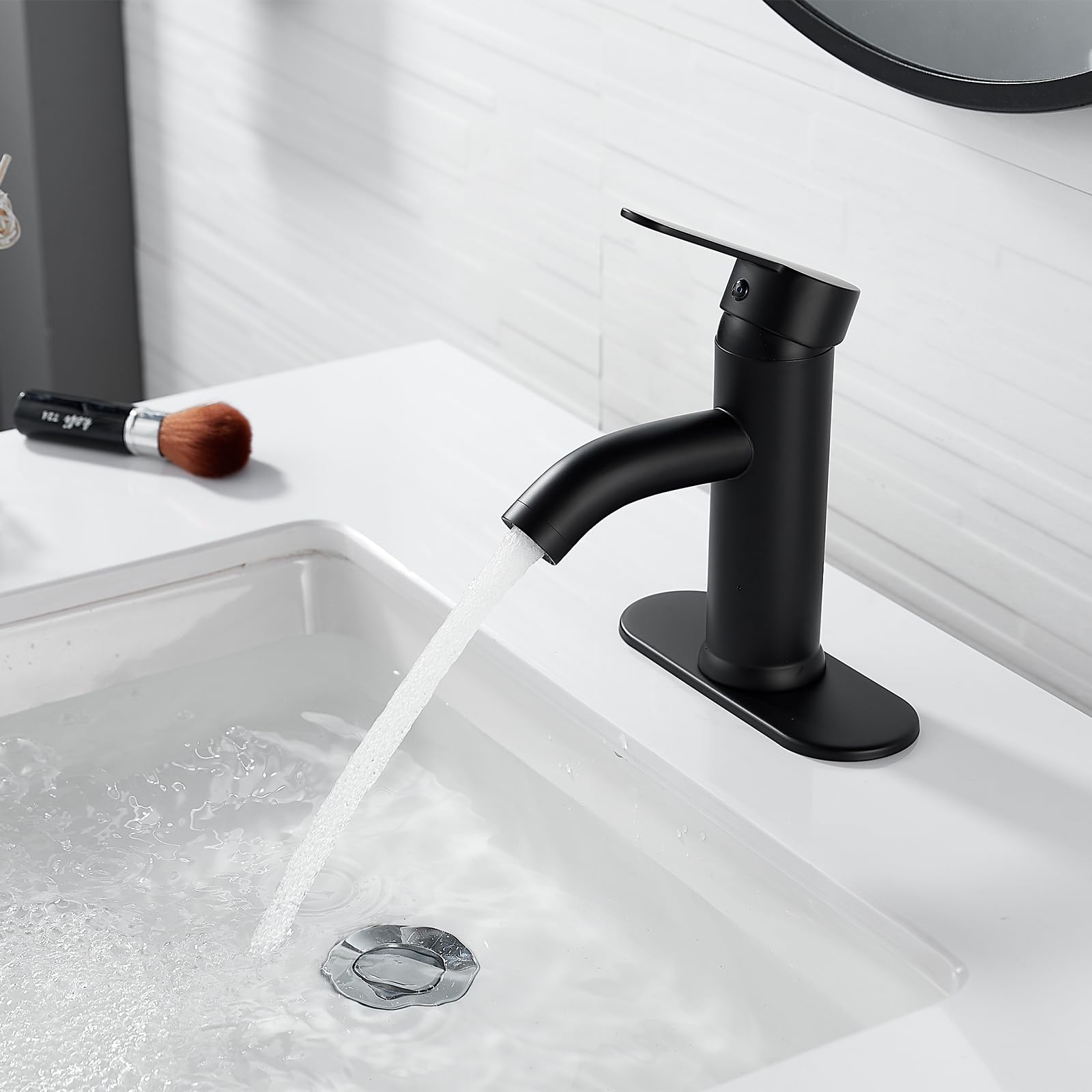 NICTIE Bathroom Faucet Black Single Hole Bathroom Sink Faucet Single Handle Vanity Faucet Matte Black Modern Commercial RV Faucet with Pop-up Drain Suitable for 1 or 3 Hole Installation