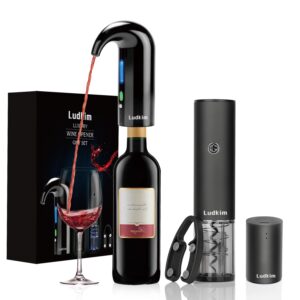 ludkim electric wine opener set, all-in-one wine gift set with electric aerator dispenser, automatic electric corkscrew, automatic saver vaccum pump, foil cutter and gift box