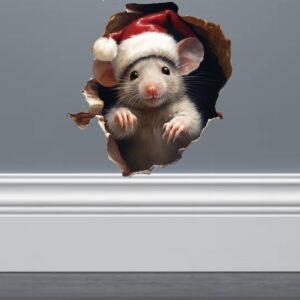 santa mouse christmas hole in wall sticker - cute hole in wall 3d holiday decor peel and stick sticker - premium quality vinyl bumper stickers 2-pack | 5-inch on widest side | made in usa fhj1394