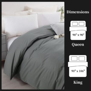 HOMBYS Breathable Waterproof Duvet Cover, Reversible Grey Waterproof Duvet Protector,Moisture Wicking Treatment Comforter Protector with Corner Ties for Pets, Dog, Cat, Kids, Elder (Gray, King)