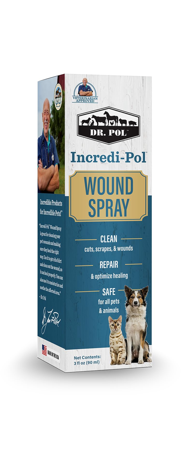 Dr. Pol Incredi-Pol Wound Spray for Dogs, Cats, Horses, and All Animals - Dog Wound Care to Clean Cuts, Scrapes, Hot Spots, and More - Repair Skin and Promote Healing - 3 Fluid Ounces