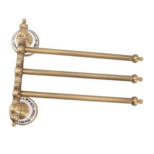 luqeeg antique brass swivel towel holder, european towel holder with wall mounted kit, rotated towel rack for kitchen, bathroom, home and commercial use, space saving