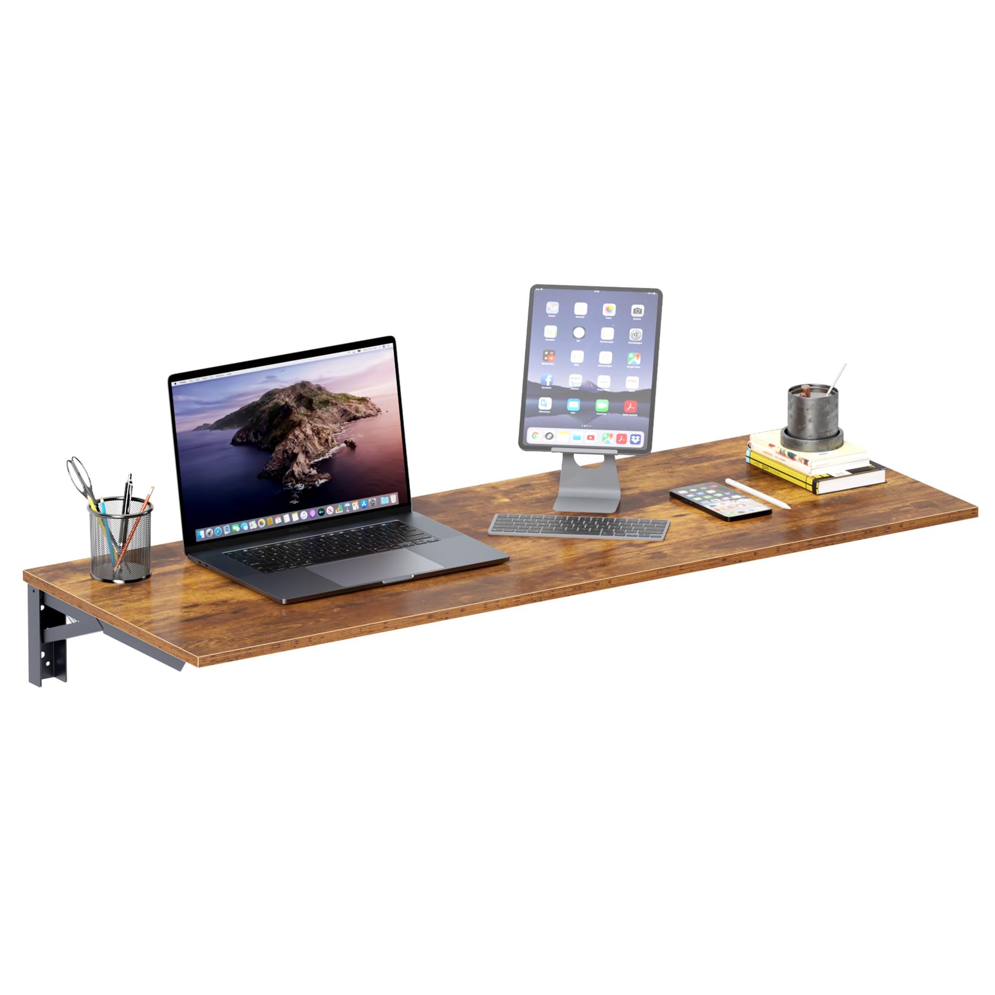 Need Fold Wall Mounted Table Folding Workbench Length 47.2" Width 20" Perfect Addition to Garage & Shed/Home Office/Laundry Room/Home Bar/Kitchen & Dining Room Rustic Brown AC15-12050FG-ND