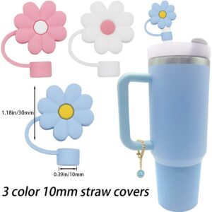 Tovly 6PCS Straw Cover Cap Stanley Cup Accessories Initial Personalized Letter Charms Reusable 10mm Flower Silicone Straw Tips Lids Protectors Stanley 30&40 Oz Tumblers (3PCS Letter A+3PCS Flower)