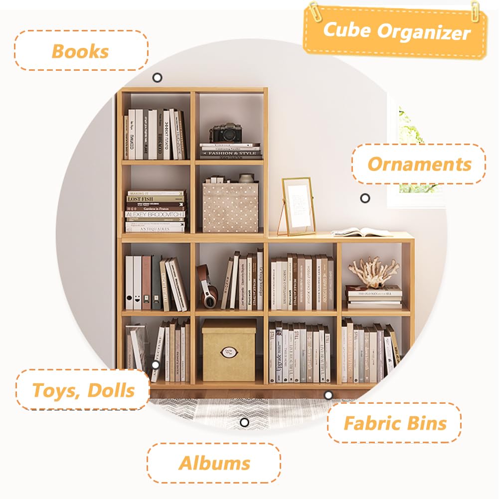 NELYE 8 Cube Organizer Bookcase - Fabric Storage Bins Container, Open Shelf Simple Compartments Bookshelf, White