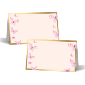 butterfly table place cards - 25pcs tent cards - gold foil butterfly themed food lables - name place cards for table setting - name cards for birthday party baby shower - scored for easy folding -03