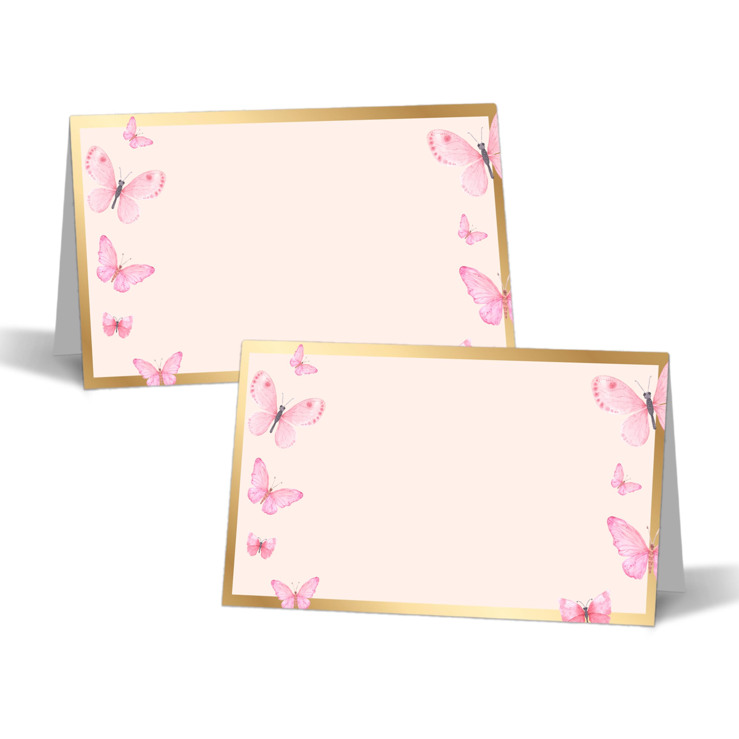 Butterfly Table Place Cards - 25PCS Tent Cards - Gold Foil Butterfly Themed Food Lables - Name Place Cards for Table Setting - Name Cards for Birthday Party Baby Shower - Scored for Easy Folding -03