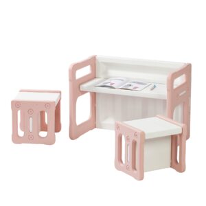 Hulaibit Kids Table and 2 Chairs Set, Montessori Weaning Table and Chairs for Toddlers Age 1-6, Plastic Activity Table for Reading/Eating/Playing, Gift for Boys & Girls, Pink