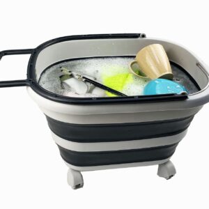 SAMMART 17L (4.5 gallons) Collapsible Plastic Basket with Wheels and Handle-Foldable Pop Up Storage Tub/Organizer with Wheels-Portable Washing Tub-pop up Saving (Grey/Slate Grey)