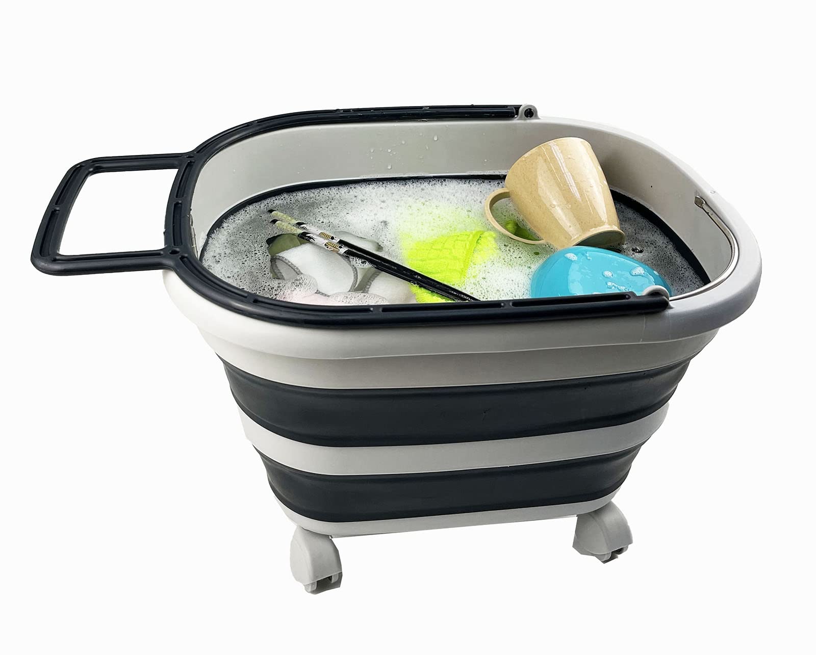 SAMMART 17L (4.5 gallons) Collapsible Plastic Basket with Wheels and Handle-Foldable Pop Up Storage Tub/Organizer with Wheels-Portable Washing Tub-pop up Saving (Grey/Slate Grey)