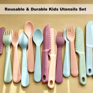 ChaLeeMoo 16Pcs Kids Plastic Forks, Macaron-Colored Kids Eating Utensils, Reusable Toddler Silverware Set, BPA Free, Ideal for School Lunch, Camping, Travel, Party Favors, Dishwasher Safe