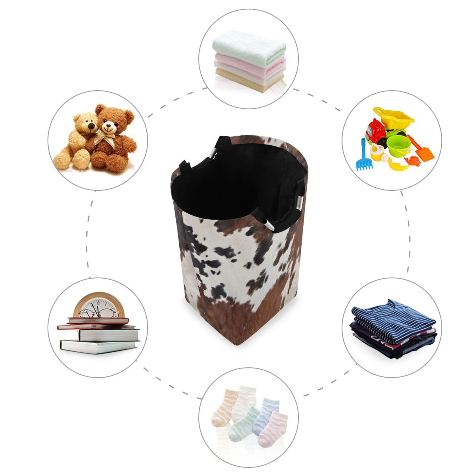 Flradish Cow Print Large Laundry Hamper Collapsible Waterproof Freestanding Laundry Basket with Handles for Laundry Living Room,Bathroom