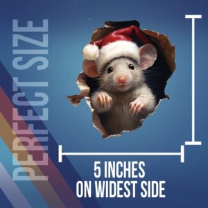 Santa Mouse Christmas Hole in Wall Sticker - Cute Hole in Wall 3D Holiday Decor Peel and Stick Sticker - Premium Quality Vinyl Bumper Stickers 2-Pack | 5-Inch on Widest Side | Made in USA FHJ1394