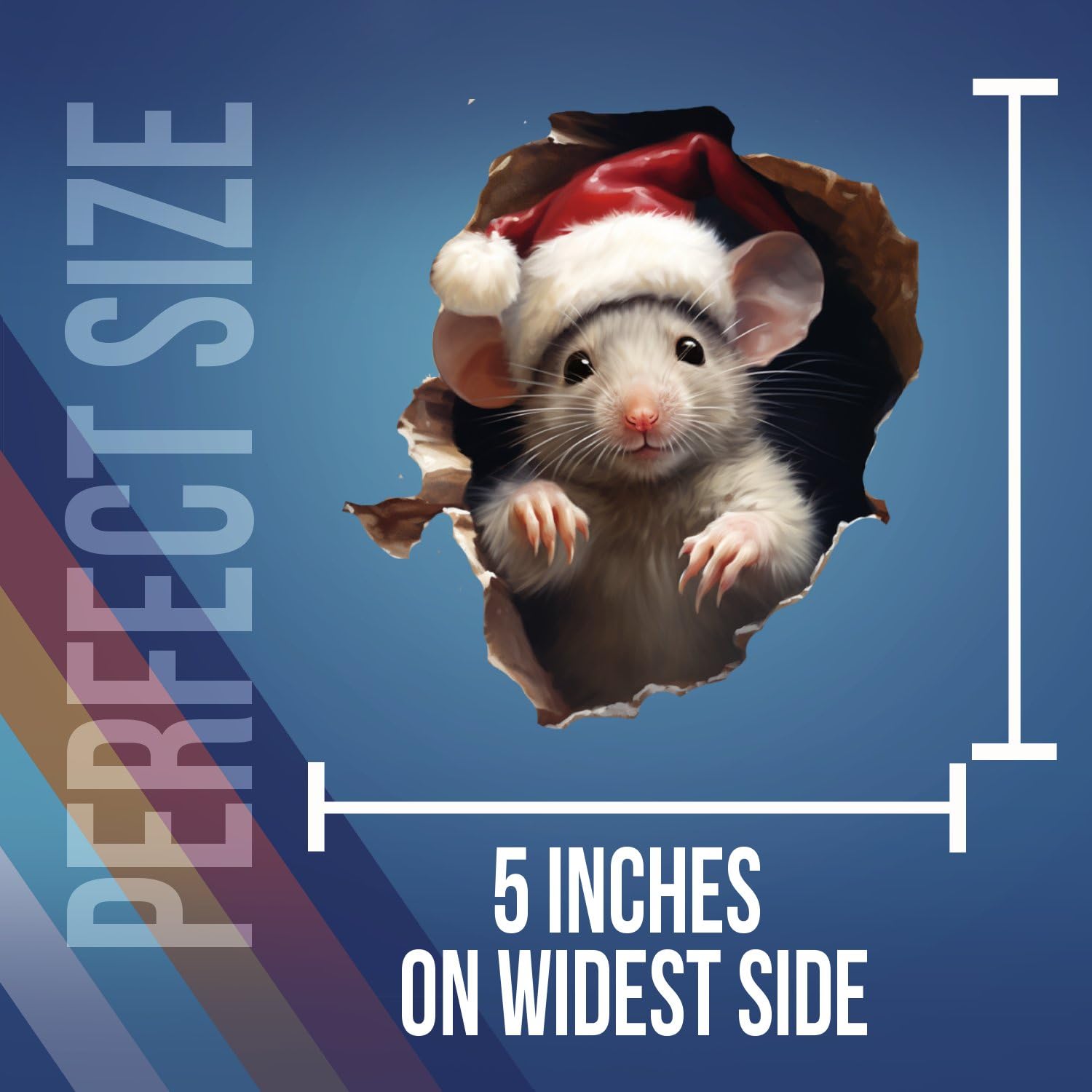 Santa Mouse Christmas Hole in Wall Sticker - Cute Hole in Wall 3D Holiday Decor Peel and Stick Sticker - Premium Quality Vinyl Bumper Stickers 2-Pack | 5-Inch on Widest Side | Made in USA FHJ1394