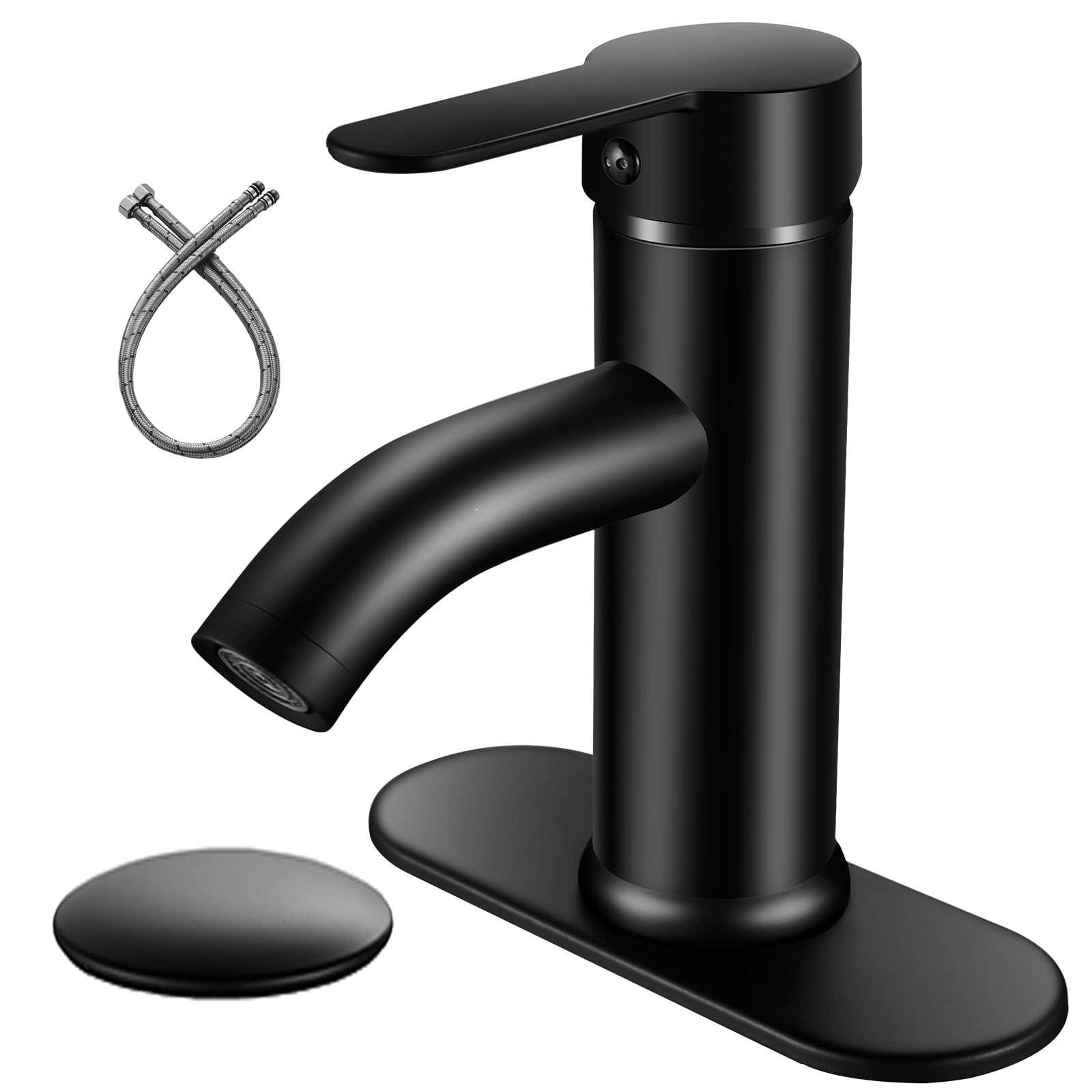 NICTIE Bathroom Faucet Black Single Hole Bathroom Sink Faucet Single Handle Vanity Faucet Matte Black Modern Commercial RV Faucet with Pop-up Drain Suitable for 1 or 3 Hole Installation