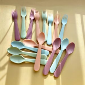 ChaLeeMoo 16Pcs Kids Plastic Forks, Macaron-Colored Kids Eating Utensils, Reusable Toddler Silverware Set, BPA Free, Ideal for School Lunch, Camping, Travel, Party Favors, Dishwasher Safe