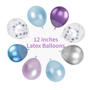 Frozen Balloons, 12 Inch Purple Blue White and Silver Balloons with Snowflake Balloons for Girls Frozen Theme Party Supplies Ice Snow Theme Birthday Baby Shower Winter Party Decorations