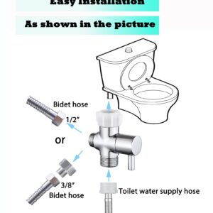 Walkinginrain Bidet T Adapter With Shut off Valve,3 Way T Valve for Bidet, Brass T Adapter for Handheld Toilet, 7/8"×7/8"×1/2" or 3/8"