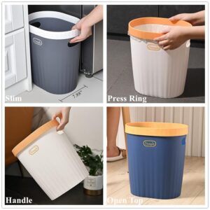 Trash Can, Bathroom Trash Can, Slim Plastic Garbage Can with Handle & Press Ring, Narrow Waste Basket, Trash Bins Waste Container for Bedroom, Bathroom, Kitchen, Office (White)