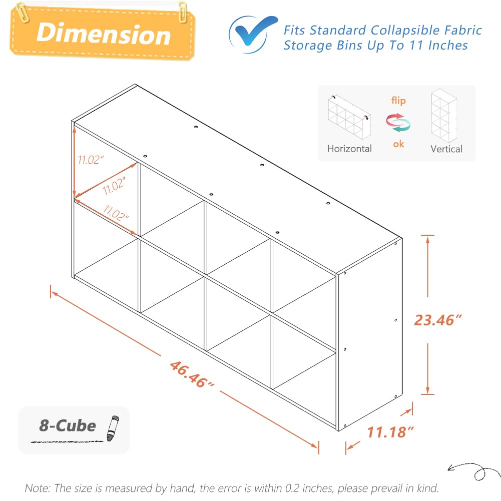 NELYE 8 Cube Organizer Bookcase - Fabric Storage Bins Container, Open Shelf Simple Compartments Bookshelf, White