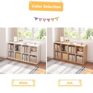 NELYE 8 Cube Organizer Bookcase - Fabric Storage Bins Container, Open Shelf Simple Compartments Bookshelf, White