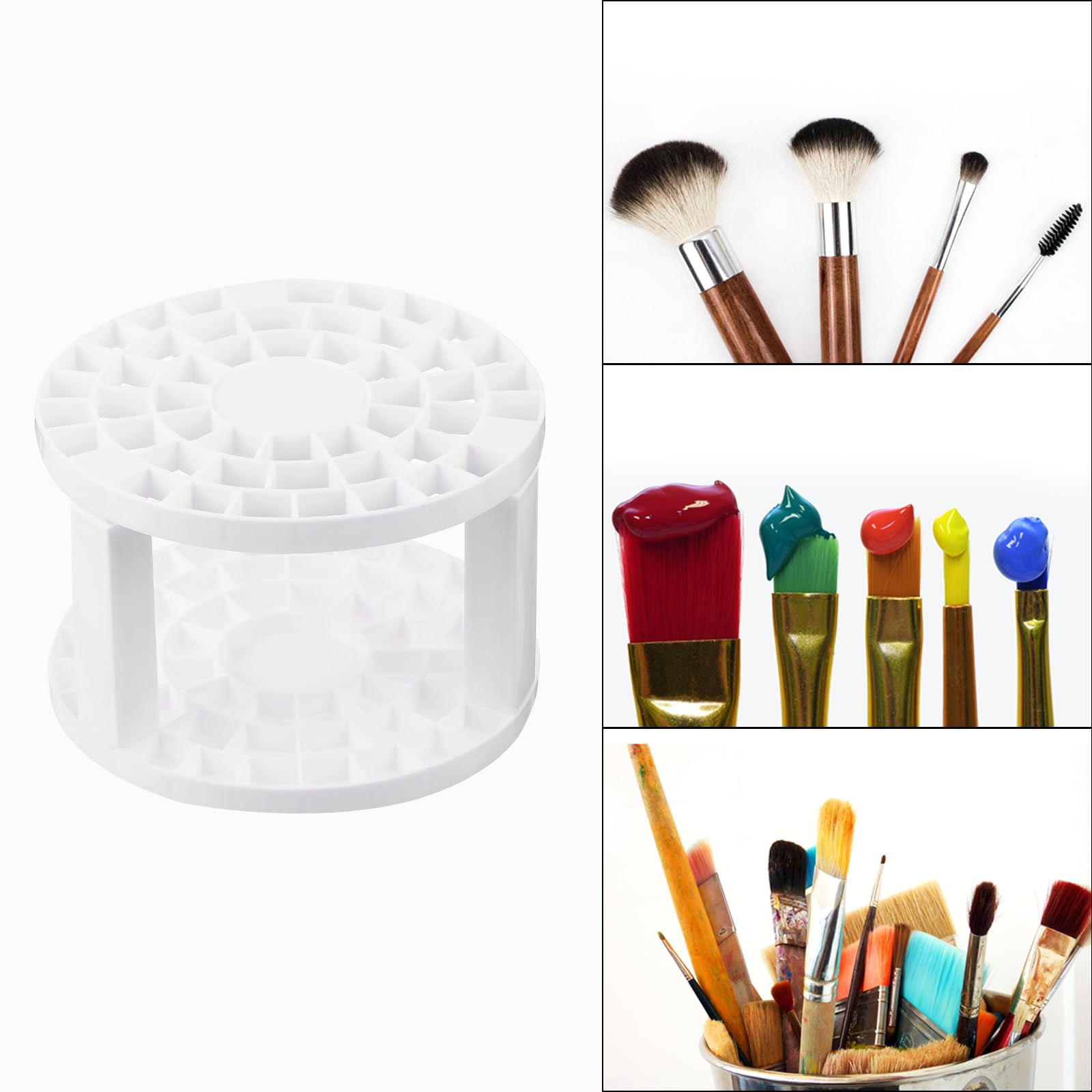 PATIKIL 2pcs Paint Brush Holder, Paint Brush Storage Organizer 49 Holes Plastic Paint Storage Desk Stand Round for Artist Desk Makeup Pencil, White