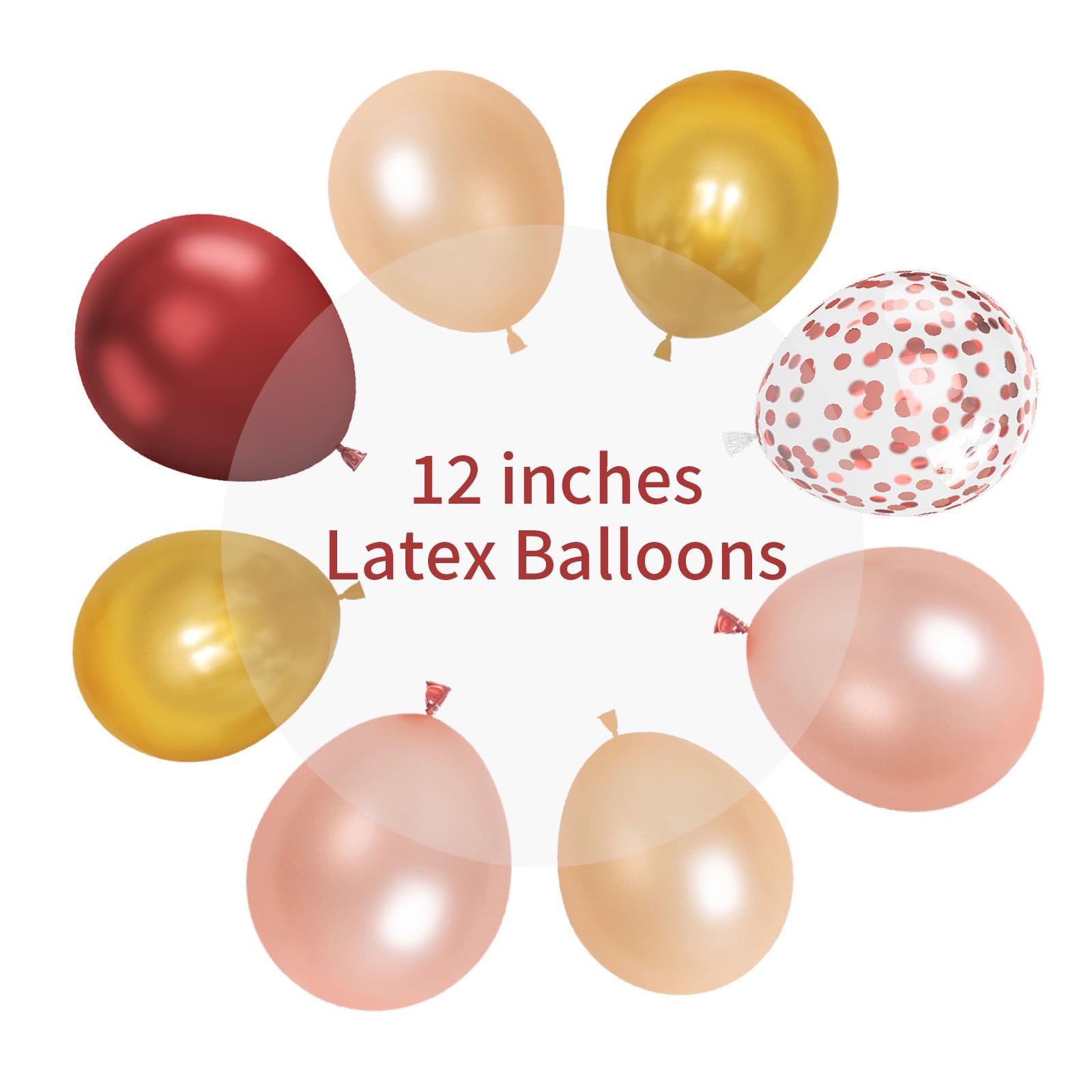 Burgundy Balloons, 12 Inch 50Pcs Burgundy Red Latex Balloon Rose Gold Champagne Gold Confetti Rose Gold Helium Balloons for Girls Women Bridal Birthday Baby Shower Party Decorations